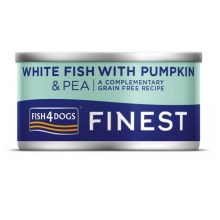 Fish4Dogs Finest konzerva s bielou rybou, tekvicou a hráškom 85 g