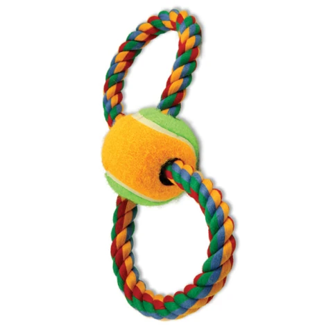 Dog Fantasy preťahovadlo farebná osmička s tenisovou loptičkou 25 cm