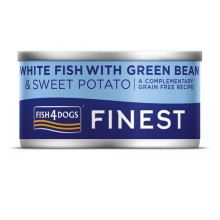 Fish4Dogs Finest konzerva s bielou rybou, batátom a fazuľkami 85 g