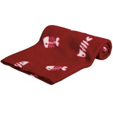 Flaušová deka Trixie Beany červená s bielymi rybkami 100 cm