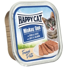 Happy Cat Minkas Duo Paté hovädzieí a losos 100 g SET 8+8 ks ZADARMO