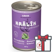 Louie konzerva králik s kuracím a so špenátom SET 4x 400 g + Louie vývar 400 g ZADARMO